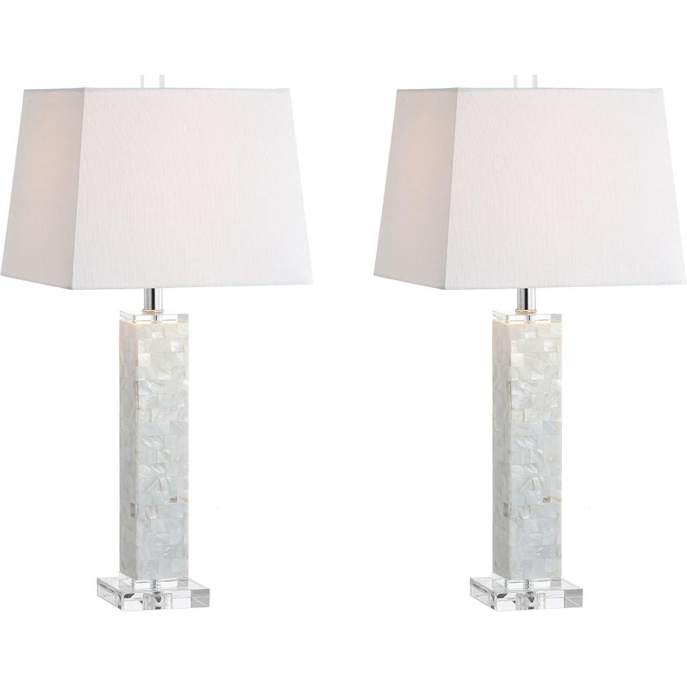 imageJONATHAN Y JYL1053ASET2 Set of 2 Table Lamps Noelle 285quot Seashell LED Table Lamp Coastal Contemporary Bedside Desk Nightstand Lamp for Bedroom Living Room Office College Bookcase White