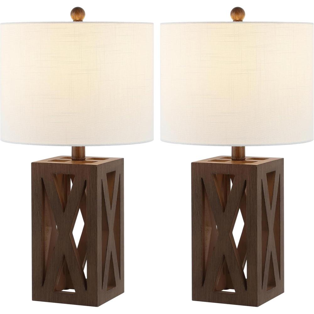 imageJONATHAN Y JYL1062A Stewart 215quot Wood LED Table Lamp Industrial French Country Rustic Bedside Desk Nightstand Lamp for Bedroom Living Room Office College Bookcase LED Bulb Included BrownBrown