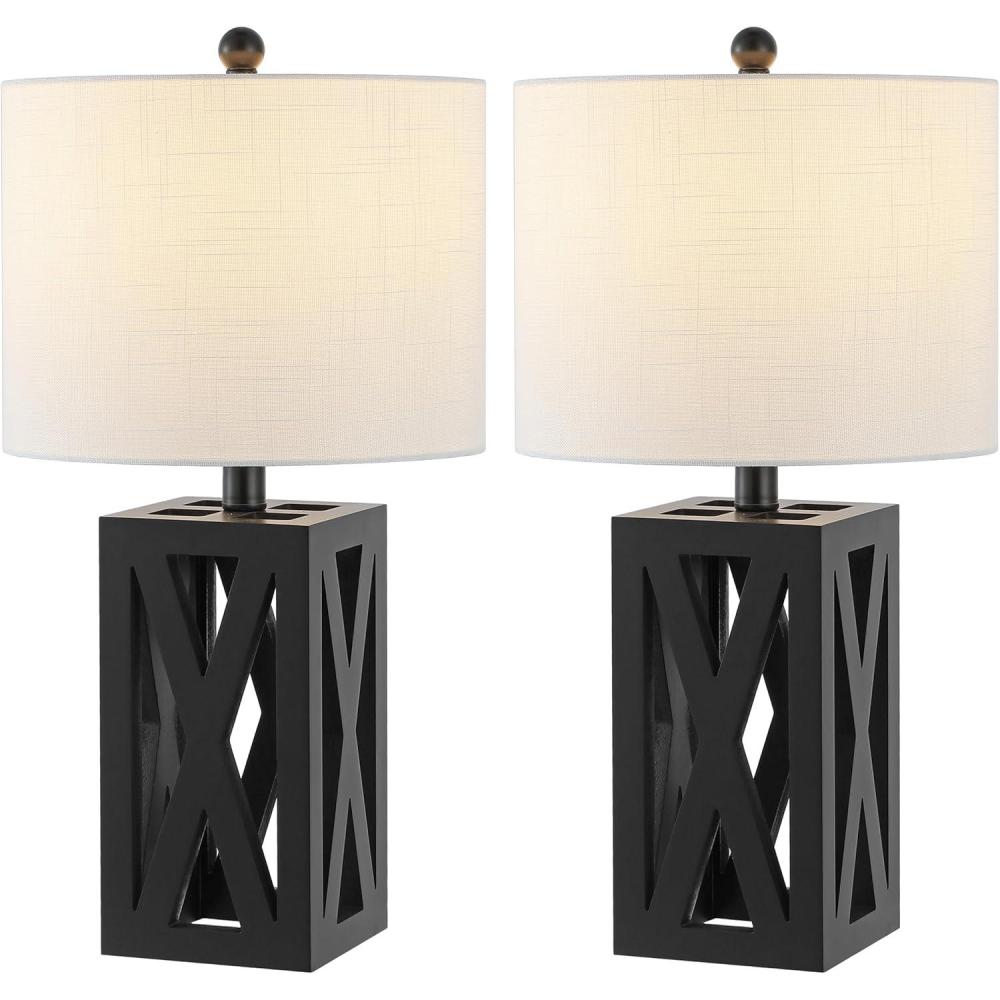 imageJONATHAN Y JYL1062A Stewart 215quot Wood LED Table Lamp Industrial French Country Rustic Bedside Desk Nightstand Lamp for Bedroom Living Room Office College Bookcase LED Bulb Included BrownBlack