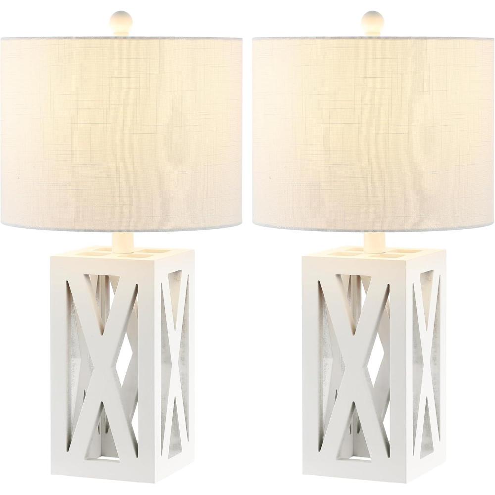 imageJONATHAN Y JYL1062A Stewart 215quot Wood LED Table Lamp Industrial French Country Rustic Bedside Desk Nightstand Lamp for Bedroom Living Room Office College Bookcase LED Bulb Included BrownWhite