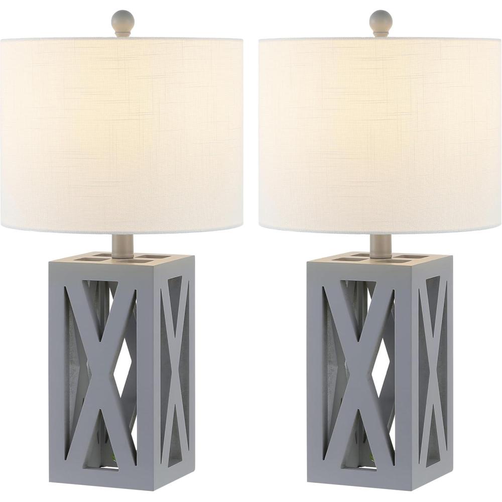 imageJONATHAN Y JYL1062A Stewart 215quot Wood LED Table Lamp Industrial French Country Rustic Bedside Desk Nightstand Lamp for Bedroom Living Room Office College Bookcase LED Bulb Included BrownGray