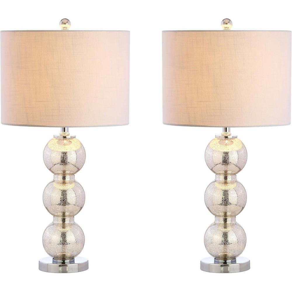 imageJONATHAN Y JYL1070ASET2 Set of 2 Table Lamps Bella 27quot Glass TripleSphere LED Table Lamp Contemporary Bedside Desk Nightstand Lamp for Bedroom Living Room Office College Bookcase ClearBrassMercury SilverChrome