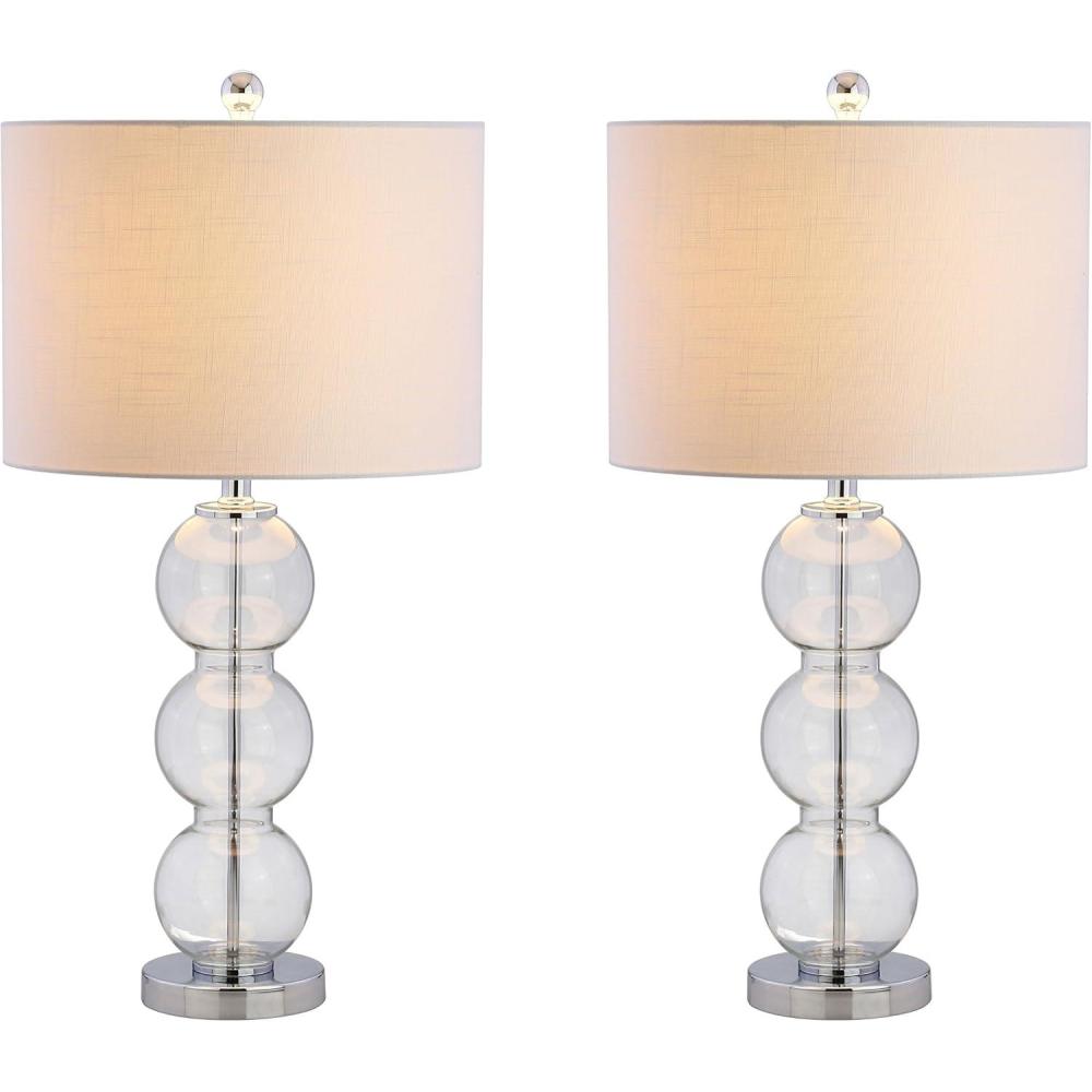 imageJONATHAN Y JYL1070ASET2 Set of 2 Table Lamps Bella 27quot Glass TripleSphere LED Table Lamp Contemporary Bedside Desk Nightstand Lamp for Bedroom Living Room Office College Bookcase ClearBrassClearChrome