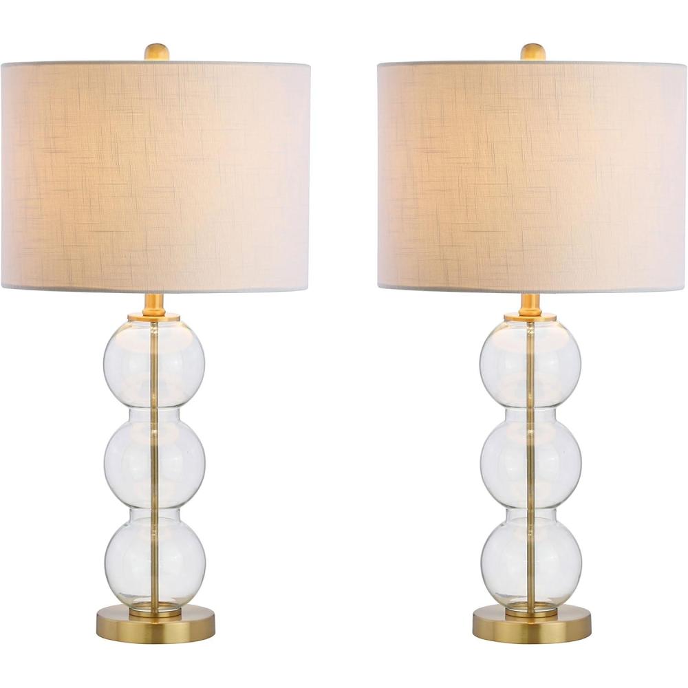 imageJONATHAN Y JYL1070ASET2 Set of 2 Table Lamps Bella 27quot Glass TripleSphere LED Table Lamp Contemporary Bedside Desk Nightstand Lamp for Bedroom Living Room Office College Bookcase ClearBrassClearBrass