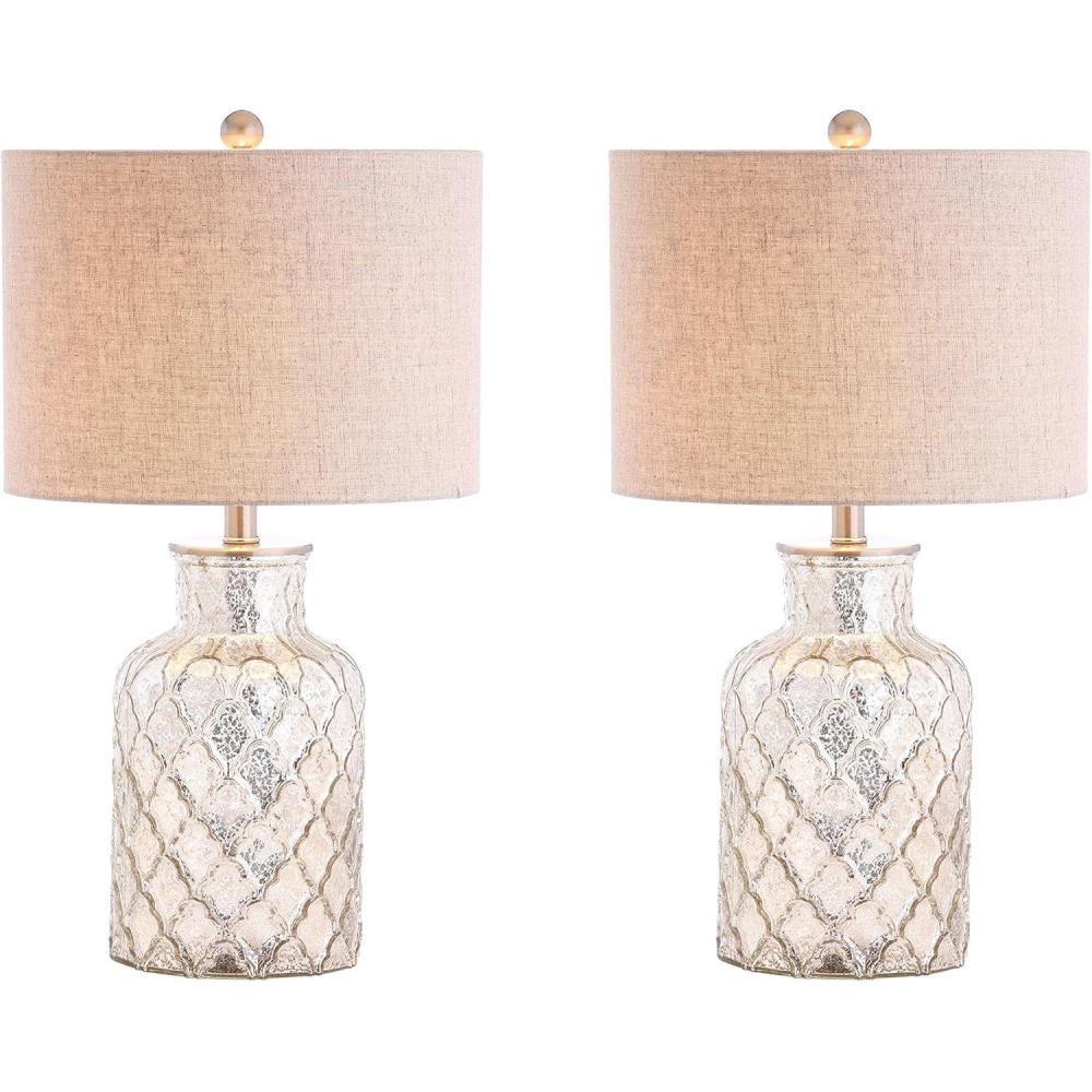 imageJONATHAN Y JYL1075ASET2 Set of 2 Table Lamps Alvord 245quot LED Glass Table Lamp Contemporary Bedside Desk Nightstand Lamp for Bedroom Living Room Office College Bookcase Mercury Silver