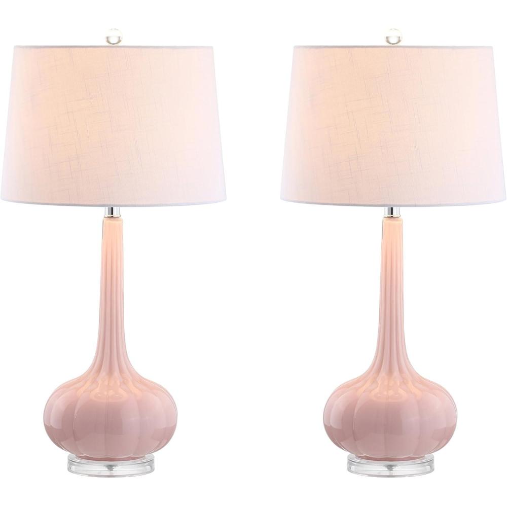 imageJONATHAN Y JYL1079ASET2 Set of 2 Table Lamps Bette 285quot Glass Teardrop LED Table Lamp Contemporary Bedside Desk Nightstand Lamp for Bedroom Living Room Office College Bookcase PinkPink