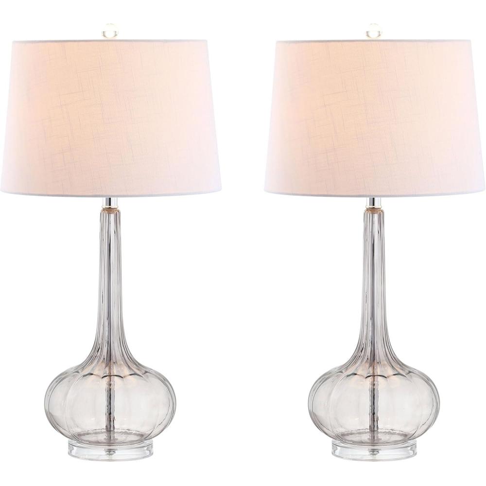 imageJONATHAN Y JYL1079ASET2 Set of 2 Table Lamps Bette 285quot Glass Teardrop LED Table Lamp Contemporary Bedside Desk Nightstand Lamp for Bedroom Living Room Office College Bookcase PinkSmoke Gray