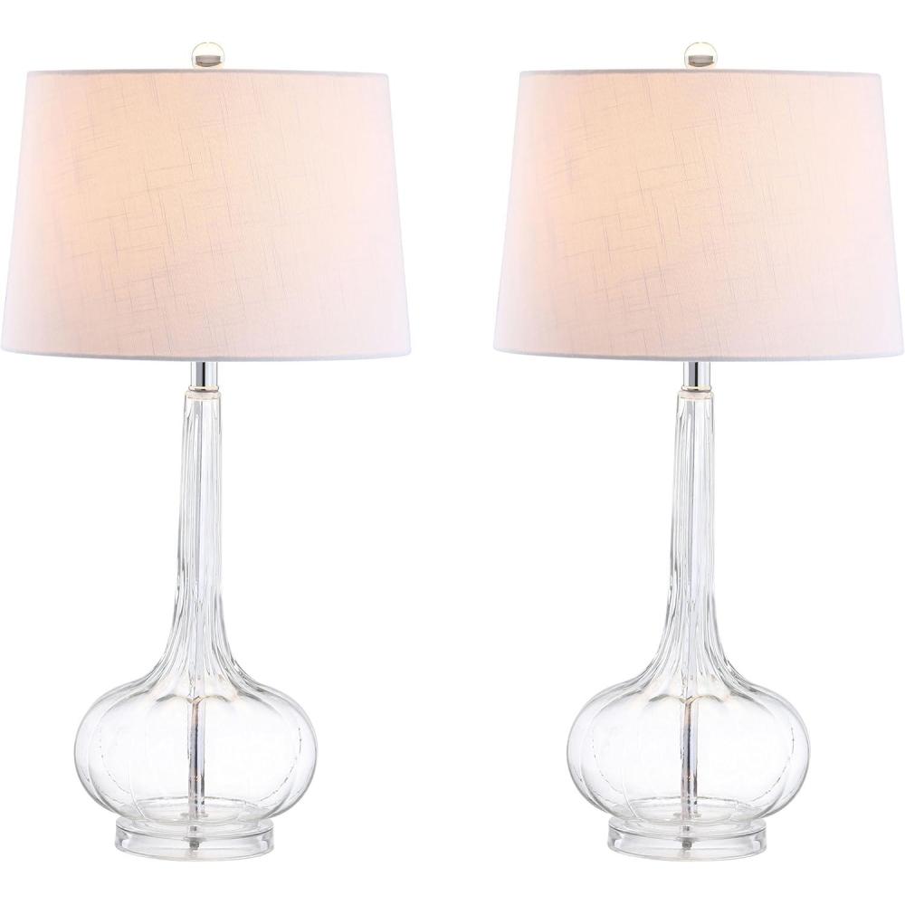 imageJONATHAN Y JYL1079ASET2 Set of 2 Table Lamps Bette 285quot Glass Teardrop LED Table Lamp Contemporary Bedside Desk Nightstand Lamp for Bedroom Living Room Office College Bookcase PinkClear