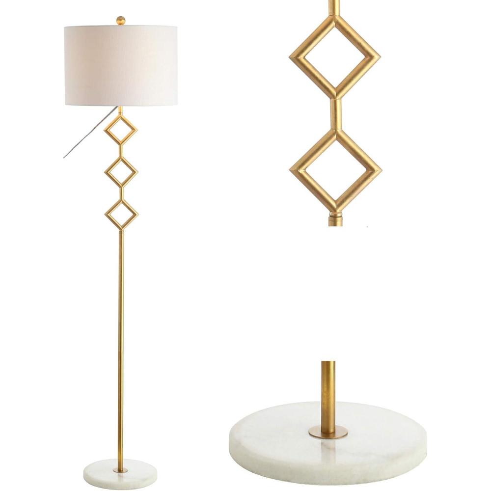 imageJONATHAN Y JYL1083A Diamante 615quot Modern Gilt Metal with Marble Based LED Floor Lamp ClassicGlamTransitional for Bedrooms Living Room Office Reading GoldWhite