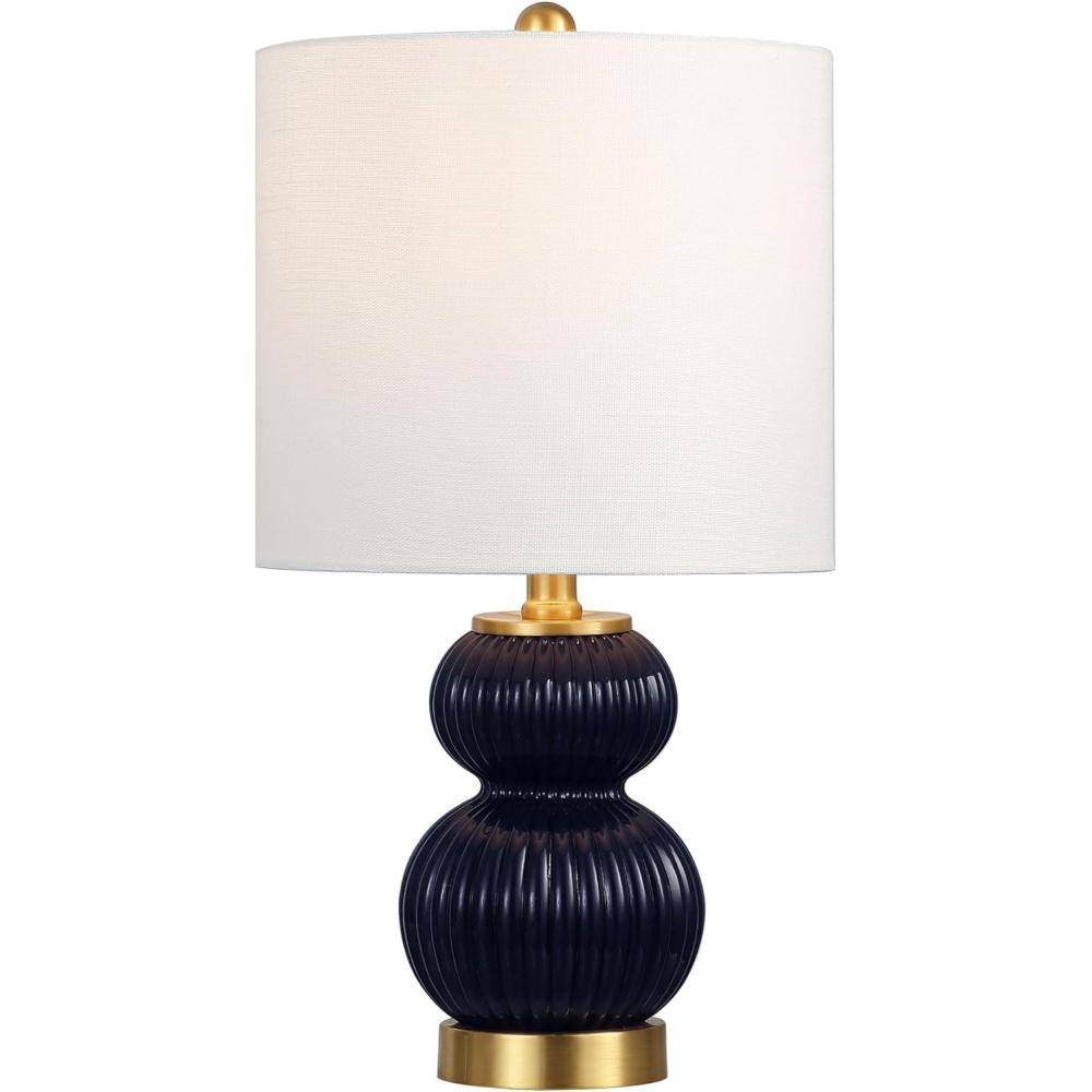 imageJONATHAN Y JYL1099A Daphne 20quot Ribbed MetalGlass LED Table Lamp Contemporary Transitional Bedside Desk Nightstand Lamp for Bedroom Living Room Office College Bookcase WhiteBrass GoldNavy