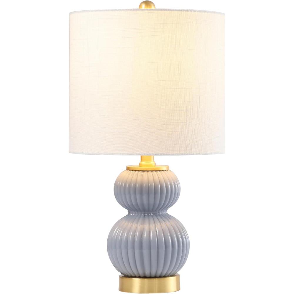 imageJONATHAN Y JYL1099A Daphne 20quot Ribbed MetalGlass LED Table Lamp Contemporary Transitional Bedside Desk Nightstand Lamp for Bedroom Living Room Office College Bookcase WhiteBrass GoldGray