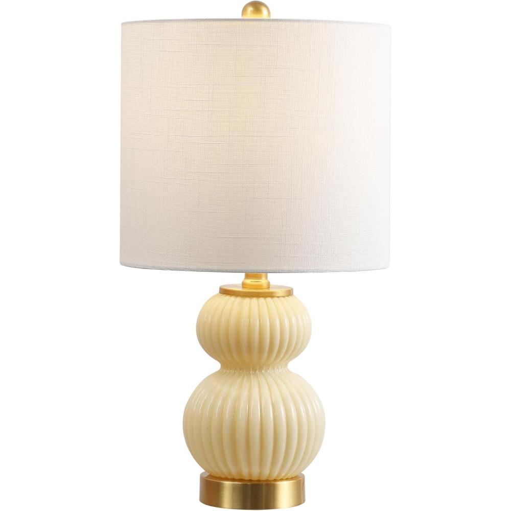 imageJONATHAN Y JYL1099A Daphne 20quot Ribbed MetalGlass LED Table Lamp Contemporary Transitional Bedside Desk Nightstand Lamp for Bedroom Living Room Office College Bookcase WhiteBrass GoldIvory
