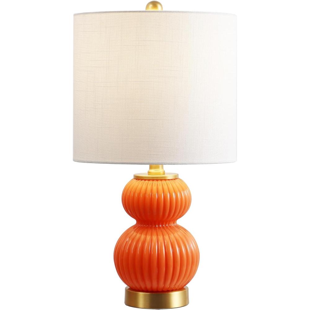imageJONATHAN Y JYL1099A Daphne 20quot Ribbed MetalGlass LED Table Lamp Contemporary Transitional Bedside Desk Nightstand Lamp for Bedroom Living Room Office College Bookcase WhiteBrass GoldOrange