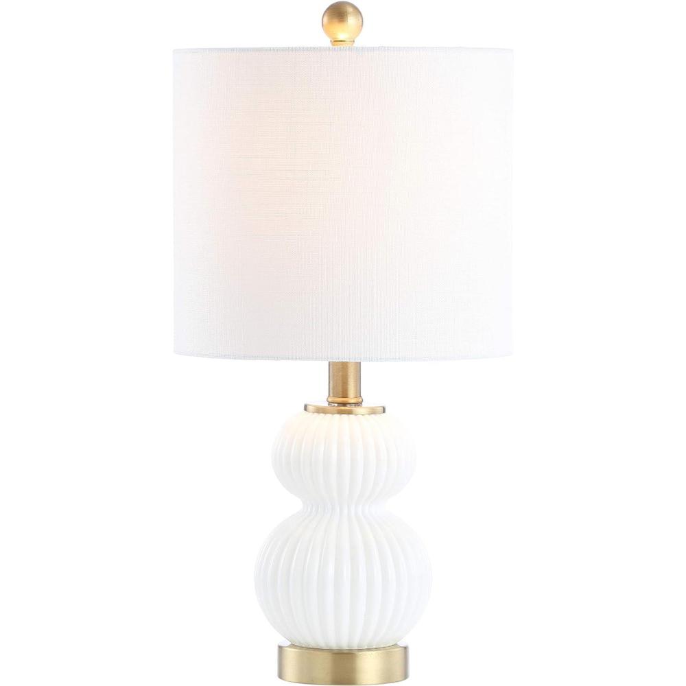 imageJONATHAN Y JYL1099A Daphne 20quot Ribbed MetalGlass LED Table Lamp Contemporary Transitional Bedside Desk Nightstand Lamp for Bedroom Living Room Office College Bookcase WhiteBrass GoldWhiteBrass Gold