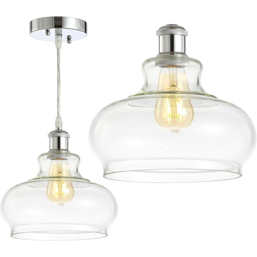 imageJONATHAN Y JYL1104A Hampton 938quot Adjustable IronGlass Pharmacy LED Pendant Farmhouse Rustic Transitional for Dining Room Kitchen Living Room Chrome