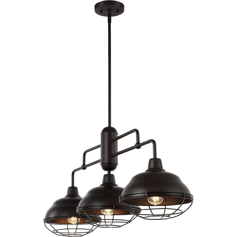 imageJONATHAN Y JYL1119A Levi 405quot 3Light Industrial Farmhouse Iron Linear LED Pendant Modern Rustic Adjustable Dining Room Living Room Kitchen Island Foyer Bedroom Hallway Oil Rubbed Bronze3Light