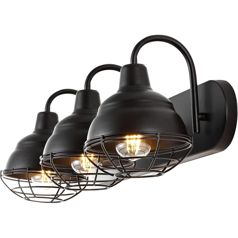 imageJONATHAN Y JYL1120A Levi 245quot 3Light Industrial Farmhouse Iron LED Vanity Modern Rustic Bathroom Hallway Living Room Bedroom Mirror Cabinet Oil Rubbed BronzeOilRubbed Bronze