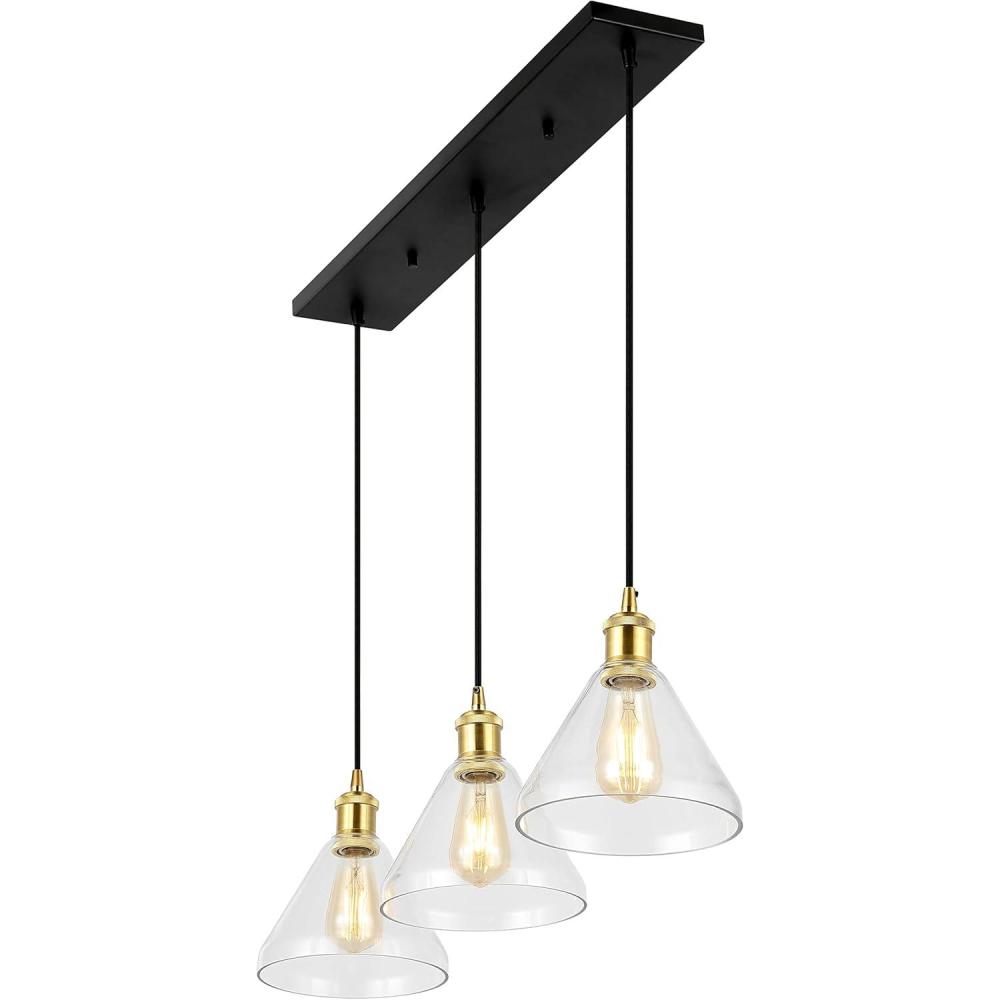 imageJONATHAN Y JYL1123A Kiawah Island 305quot 3Light MetalGlass Contemporary Modern LED Pendant Midcentury Transitional Farmhouse Dimmable Dining Room Living Room Kitchen Foyer Bedroom Brass GoldBlack