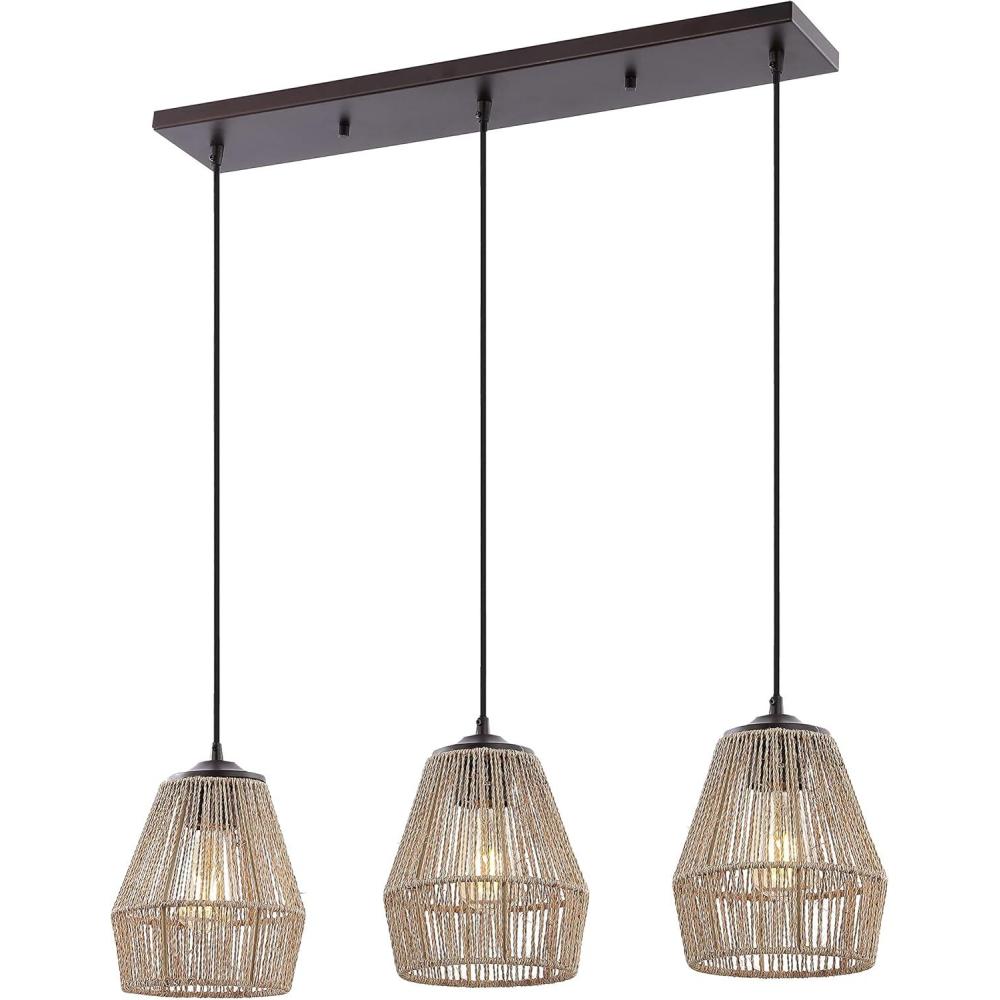 imageJONATHAN Y JYL1124A Ibiza Island 30quot 3Light SeagrassMetal Bohemian Coastal LED Pendant Farmhouse Rustic for Dining Room Kitchen Living Room Oil Rubbed BronzeOilRubbed Bronze