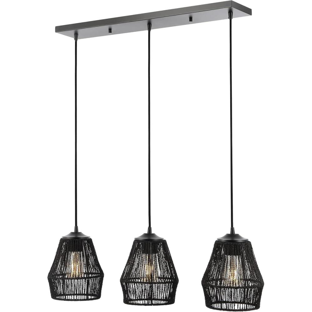 imageJONATHAN Y JYL1124A Ibiza Island 30quot 3Light SeagrassMetal Bohemian Coastal LED Pendant Farmhouse Rustic for Dining Room Kitchen Living Room Oil Rubbed BronzeBlack
