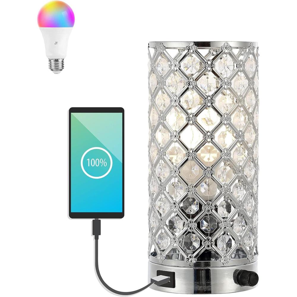 imageJONATHAN Y JYL1128A Lucie 95quot MidCentury Modern IronAcrylic LED Mini Uplight Table Lamp with USB Charging Port and Smart Bulb Contemporary Vintage Bedside Desk Nightstand Lamp ChromeClear