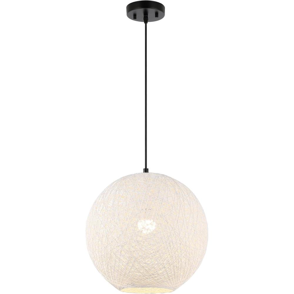 imageJONATHAN Y JYL1135A Lacey 16quot 1Light Bohemian Minimalist IronRope Woven Globe LED Pendant Shabby ChicContemporary Modern Designer Casual Office Living Room Dining Room Bedroom WhiteBlack16