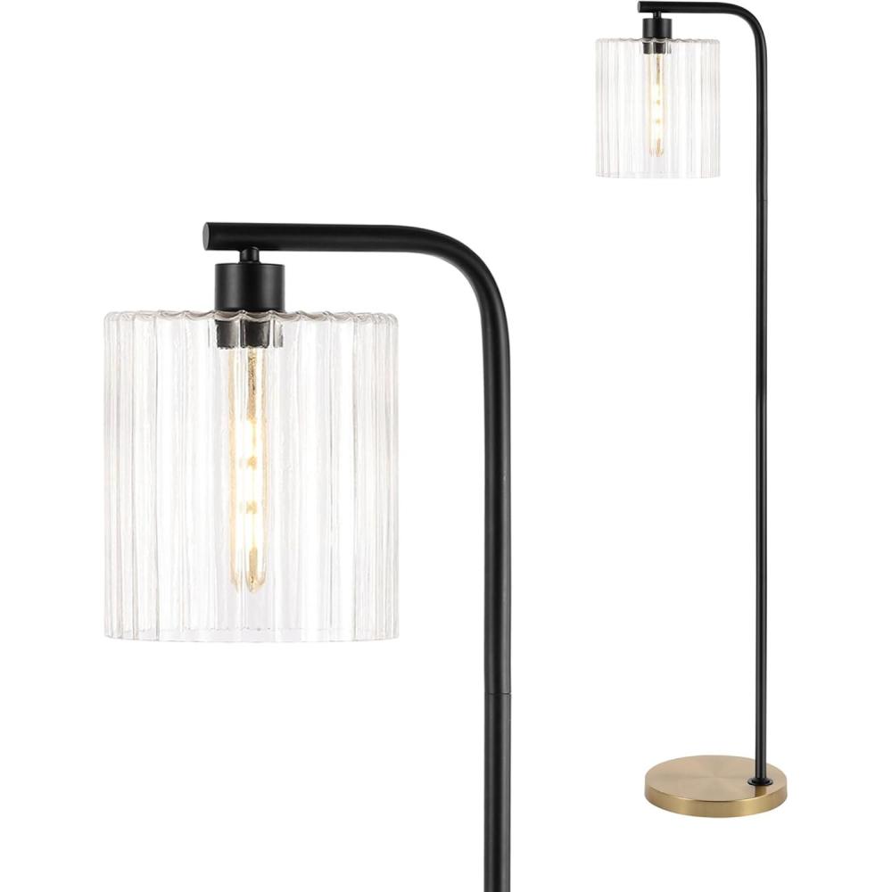 imageJONATHAN Y JYL1142A Easton 6075quot Modern Minimalist MetalRibbed Glass LED Floor Lamp for Bedroom Living Room Office Brass GoldBlack