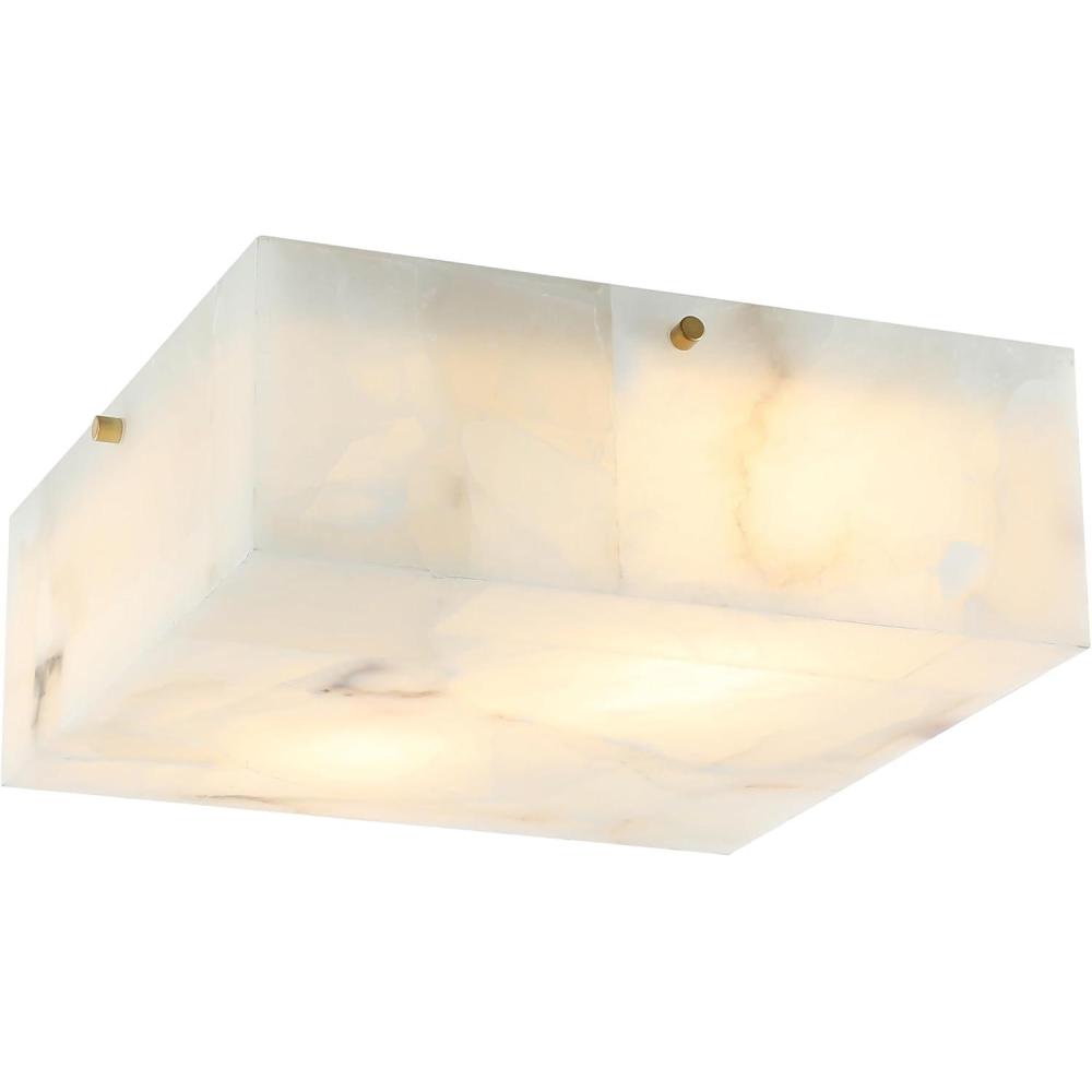 imageJONATHAN Y JYL1201A Giulia 13quot 2Light Modern Contemporary AlabasterIron Square LED Flush Mount White MarblingBrass Gold for Hallway Bedroom Bathroom and Closet