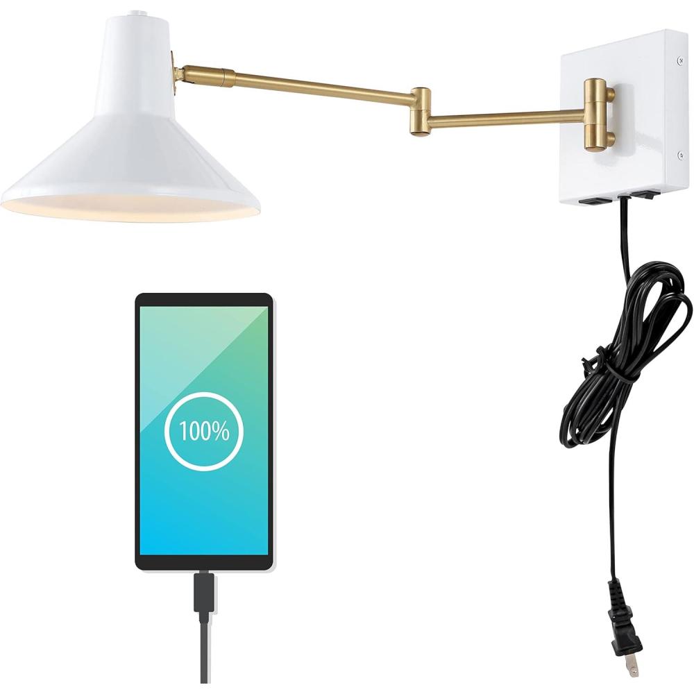 imageJONATHAN Y JYL1302C Hygge 16quot Swing Arm 1Light Modern Midcentury Iron USB Charging Port LED Sconce Transitional Farmhouse Entryway Lobby Kitchen Bathroom Bedroom Living Room GreyBrass GoldWhiteBrass Gold
