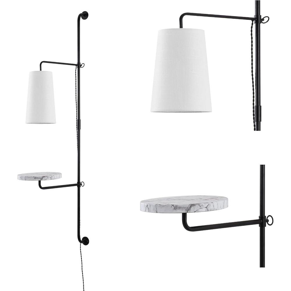 imageJONATHAN Y JYL1304A Andre 115quot 1Light Contemporary Industrial Iron Plugin with Adjustable White Marble Table LED Sconce for Bedroom Living Room Hallway Entryway Home Office BlackWhite
