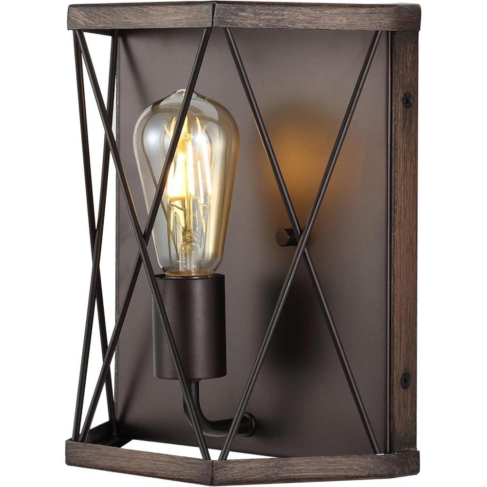 imageJONATHAN Y JYL1309A Liam 825quot 1Light Rustic Farmhouse Iron LED Sconce Industrial Modern Entryway Lobby Kitchen Bathroom Bedroom Living Room Hallway Wood FinishedOil Rubbed Bronze