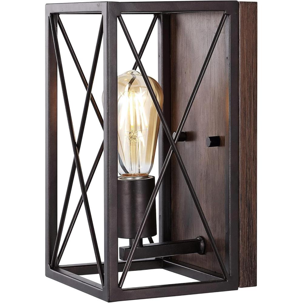 imageJONATHAN Y JYL1310A Norris XFrame 6quot 1Light Farmhouse Rustic Iron LED Sconce Bohemian Industrial Entryway Lobby Kitchen Bathroom Bedroom Living Room Hallway Oil Rubbed BronzeWood Finish
