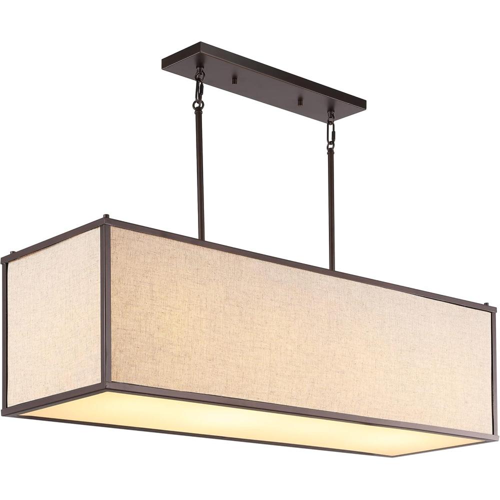 imageJONATHAN Y JYL1312A Cole 42quot 4Light Rectangular Linen Iron Linear LED Pendant Farmhouse Industrial Coastal Contemporary Modern Minimalist for Bedroom Living Room Office Oil Rubbed Bronze