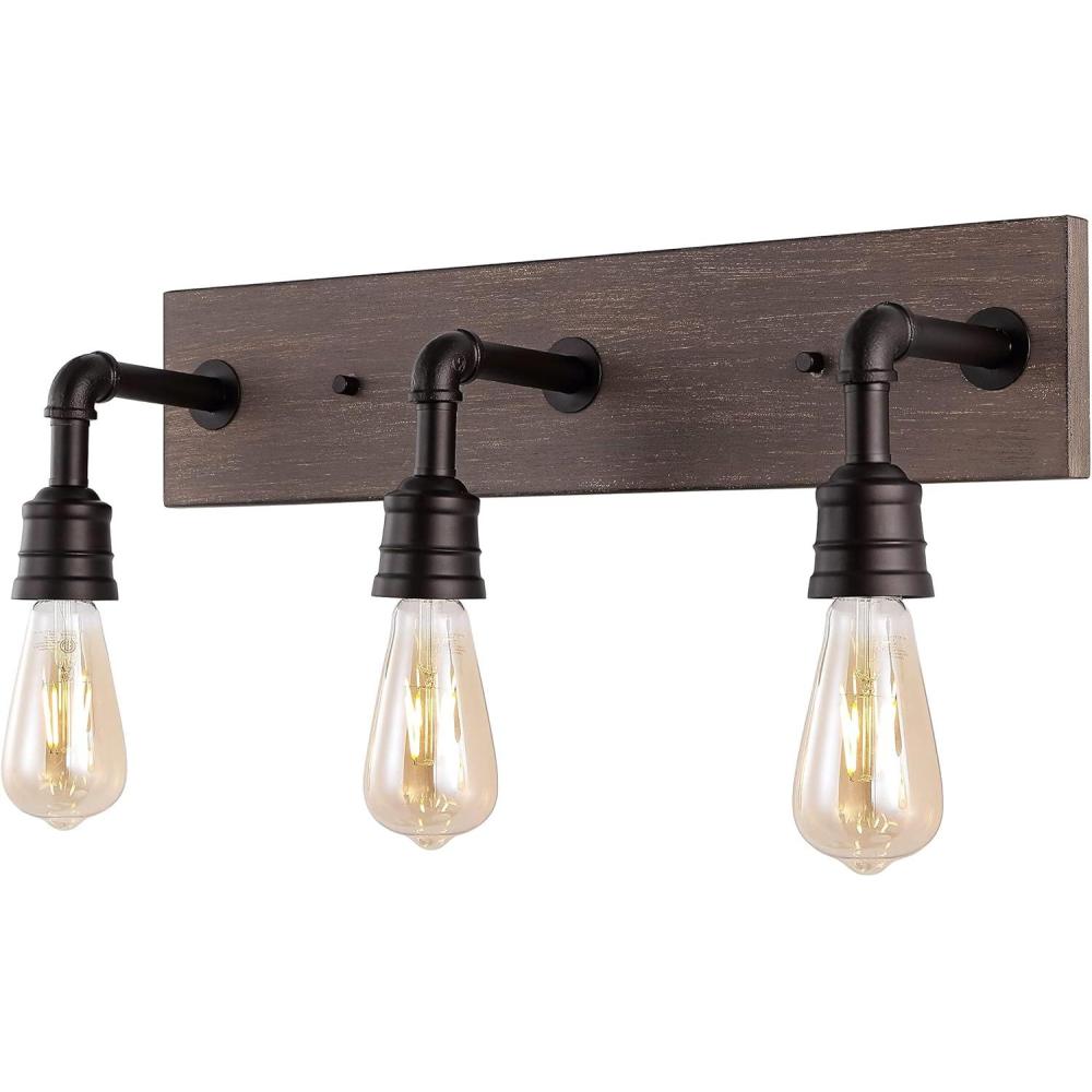 imageJONATHAN Y JYL1325A Corbett 2213quot 3Light Rustic Farmhouse Iron LED Vanity Bohemian Industrial Bathroom Hallway Living Room Bedroom Mirror Cabinet Oil Rubbed BronzeBrown Wood Finish
