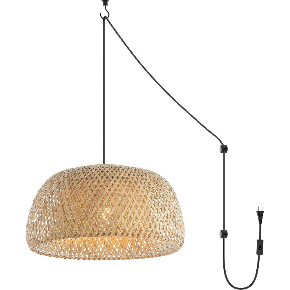 imageJONATHAN Y JYL1401A Koda 13quot 1Light Farmhouse Coastal Bohemian Rattan 180quot Cord Plugin or Hardwired LED Pendant Modern Dining Room Living Room Kitchen Island Foyer Bedroom Brown180 Bowl