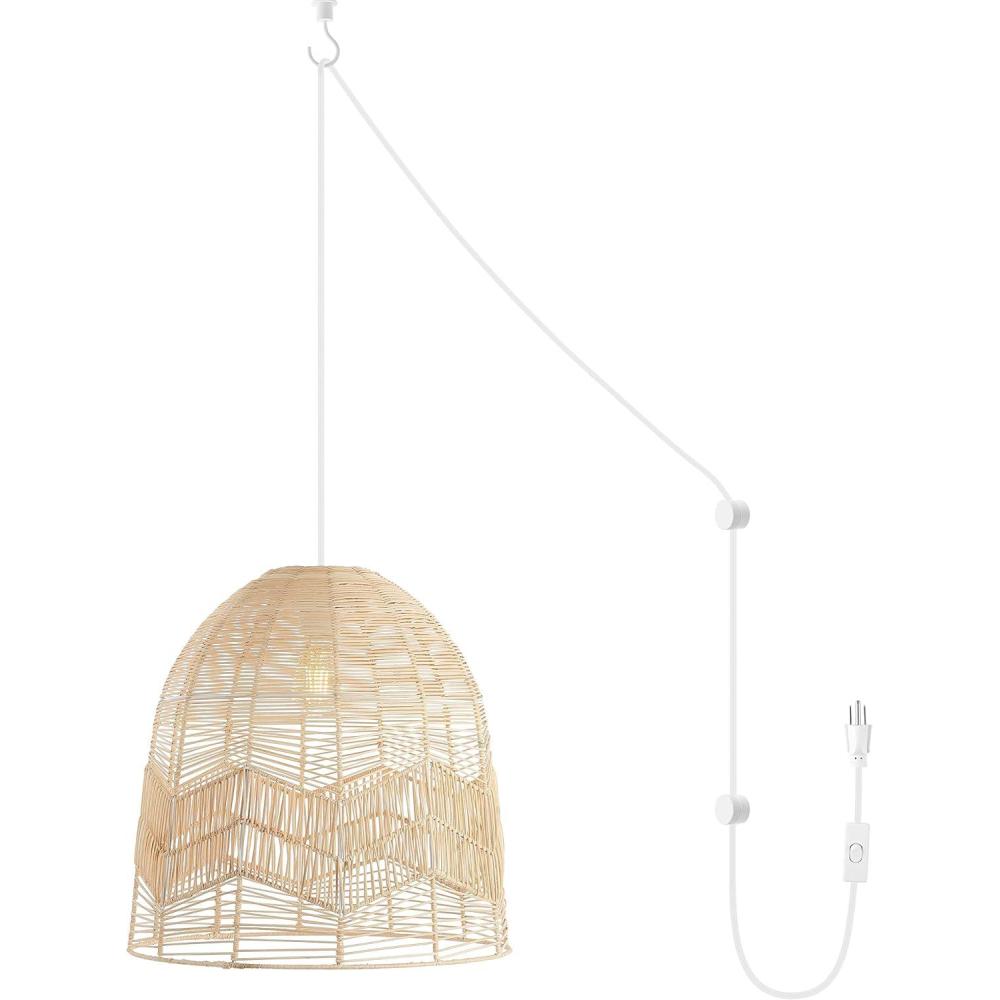 imageJONATHAN Y JYL1401A Koda 13quot 1Light Farmhouse Coastal Bohemian Rattan 180quot Cord Plugin or Hardwired LED Pendant Modern Dining Room Living Room Kitchen Island Foyer Bedroom Brown175 Bell