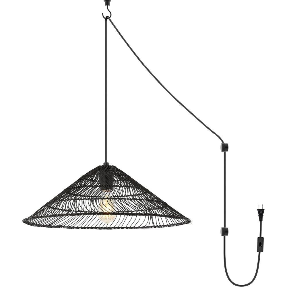 imageJONATHAN Y JYL1401A Koda 13quot 1Light Farmhouse Coastal Bohemian Rattan 180quot Cord Plugin or Hardwired LED Pendant Modern Dining Room Living Room Kitchen Island Foyer Bedroom Brown2025 Black Coolie