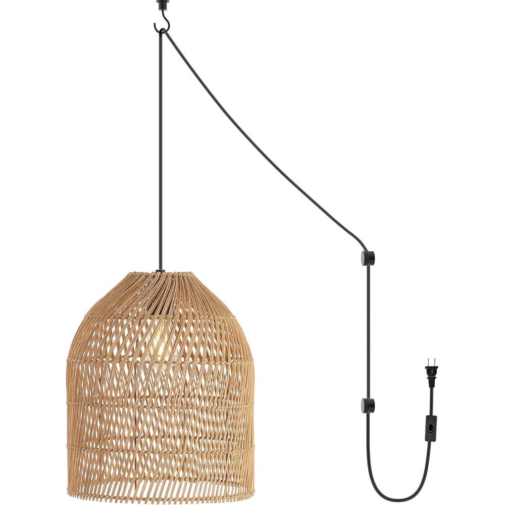 imageJONATHAN Y JYL1401A Koda 13quot 1Light Farmhouse Coastal Bohemian Rattan 180quot Cord Plugin or Hardwired LED Pendant Modern Dining Room Living Room Kitchen Island Foyer Bedroom Brown130 Bell