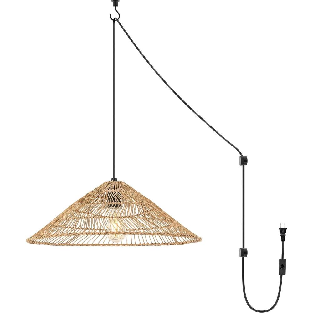 imageJONATHAN Y JYL1401A Koda 13quot 1Light Farmhouse Coastal Bohemian Rattan 180quot Cord Plugin or Hardwired LED Pendant Modern Dining Room Living Room Kitchen Island Foyer Bedroom Brown2025 Brown Coolie