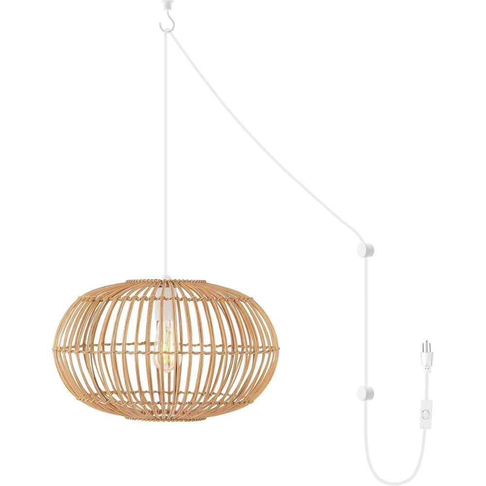 imageJONATHAN Y JYL1401A Koda 13quot 1Light Farmhouse Coastal Bohemian Rattan 180quot Cord Plugin or Hardwired LED Pendant Modern Dining Room Living Room Kitchen Island Foyer Bedroom Brown175 Round