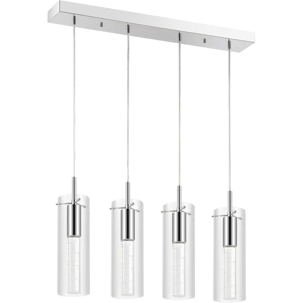 imageJONATHAN Y JYL1706A Mium 295quot 4Light Modern Style IronCrystalGlass Integrated LED Linear Pendant Glam Minimalist Contemporary Transitional Office Living Room Dining Room Bedroom Chrome4 Light