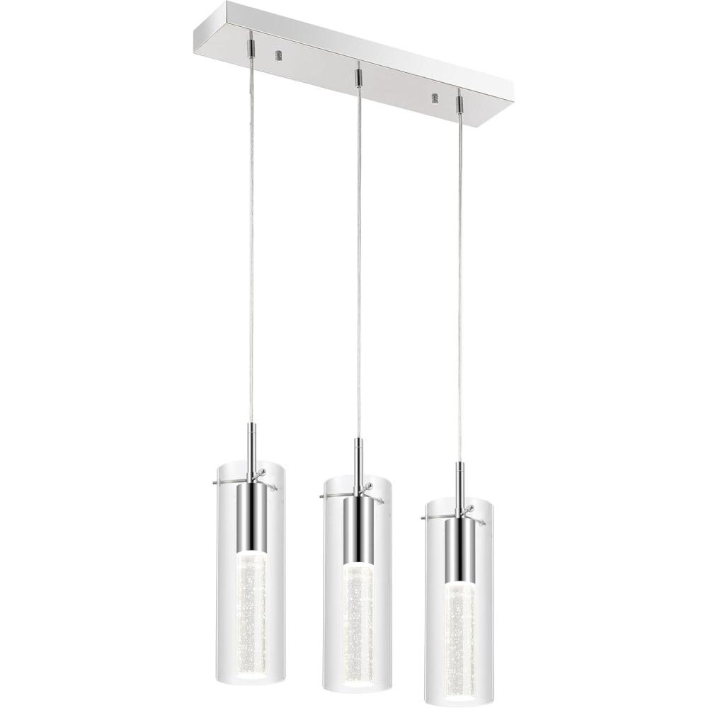 imageJONATHAN Y JYL1706A Mium 295quot 4Light Modern Style IronCrystalGlass Integrated LED Linear Pendant Glam Minimalist Contemporary Transitional Office Living Room Dining Room Bedroom Chrome3 Light
