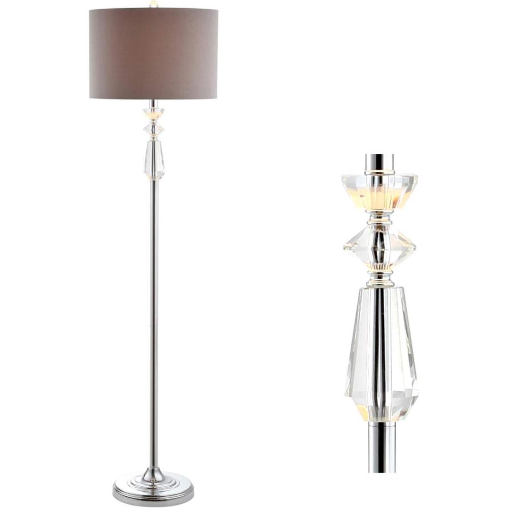 imageJONATHAN Y JYL2027A Layla 595quot CrystalMetal LED Floor Lamp ContemporaryTransitionalTraditionalClassic for Bedrooms Living Room Office Reading ClearChromeWithGrayShade