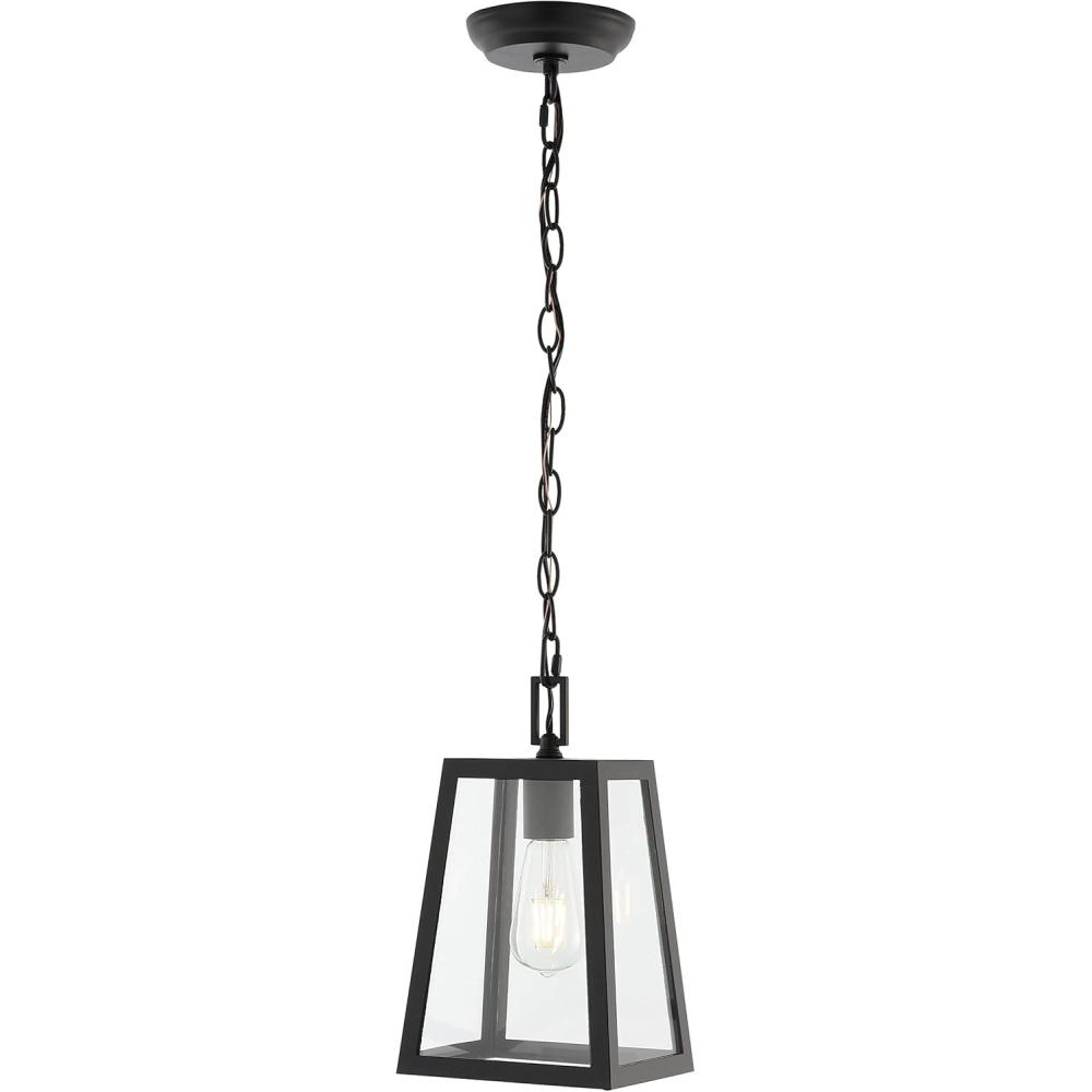 imageJONATHAN Y JYL2402A Glendale 675quot 1Light Farmhouse Industrial IronGlass Outdoor LED Pendant Minimalist Vintage Classic Bedroom Living Room BlackClear