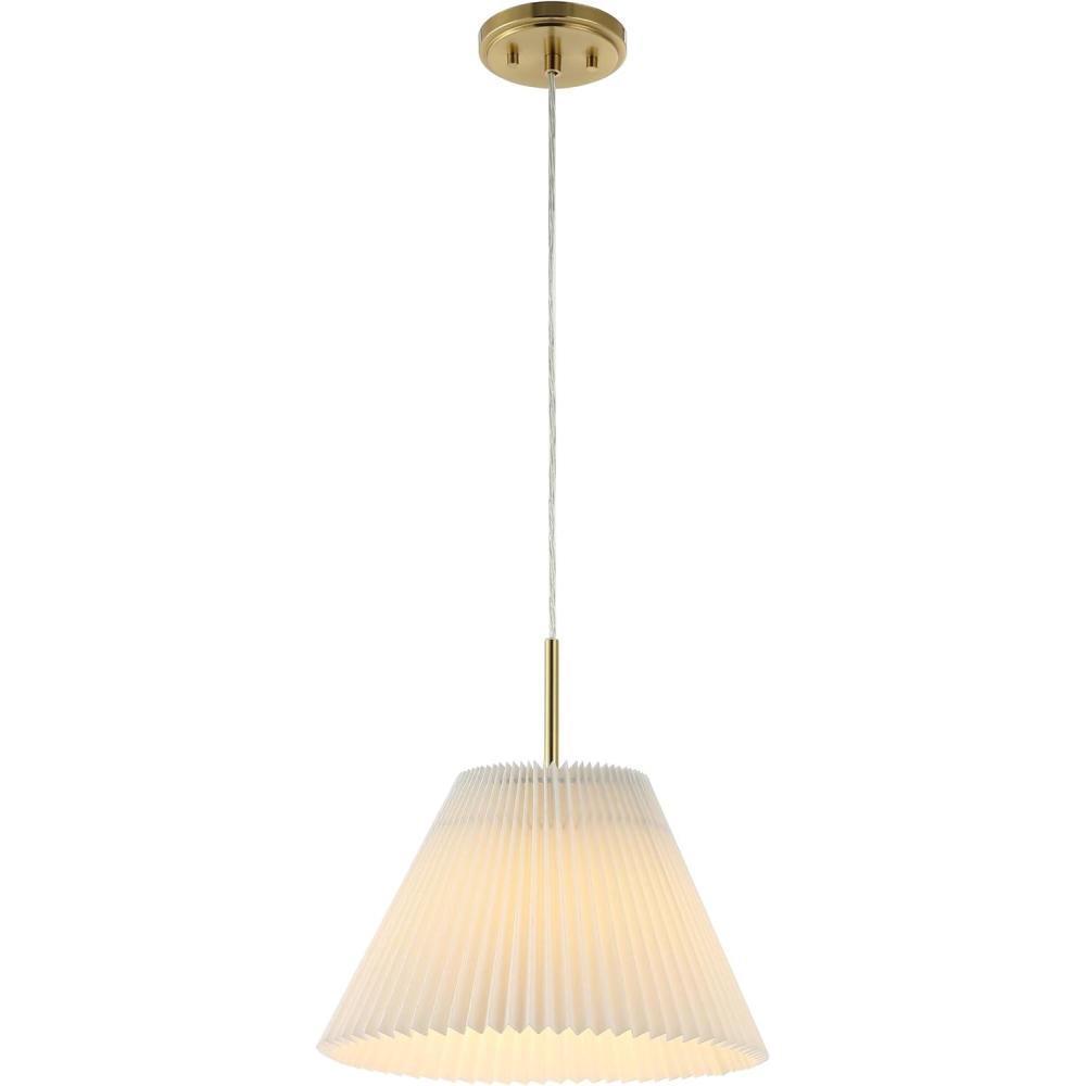imageJONATHAN Y JYL2407A Alden 1425quot 1Light Classic French Country Iron LED Pendant with Pleated Shade Brass GoldWhite for Kitchen Island Bar Dining Table
