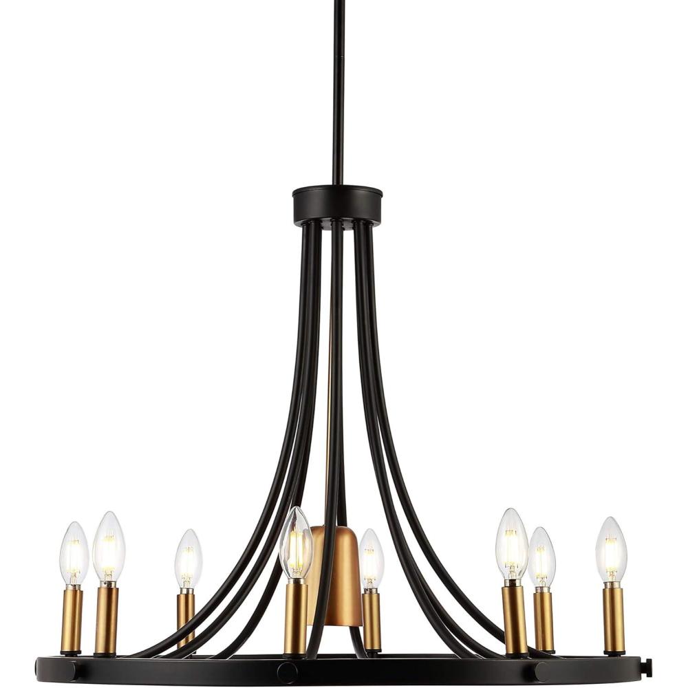 imageJONATHAN Y JYL2506A Dante 30quot 11Light Transitional Modern Iron Adjustable Wagon Wheel LED Chandelier with Downlight BlackBrass Gold for Bedroom Living Room Kitchen Home Office Kids Room9Light