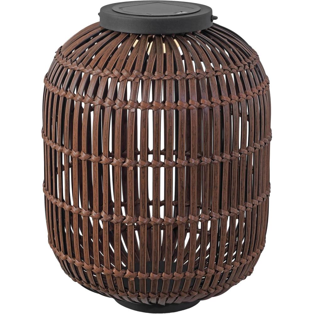 imageJONATHAN Y JYL2600A Nara 205quot Modern Global Faux Rattan Integrated IndoorOutdoor LED Solar Powered Lantern Coastal Bohemian Transitional Rustic Patio Porch Backyard Dark BrownBlackDark BrownBlack