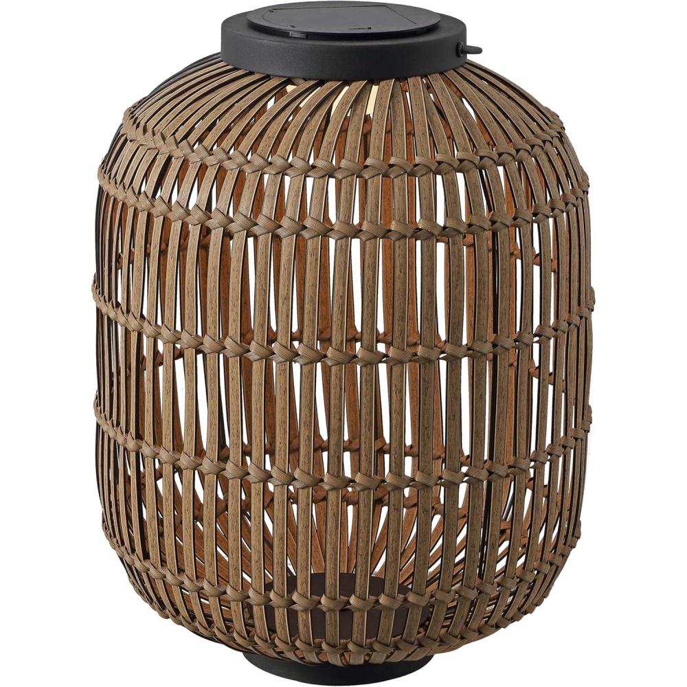 imageJONATHAN Y JYL2600A Nara 205quot Modern Global Faux Rattan Integrated IndoorOutdoor LED Solar Powered Lantern Coastal Bohemian Transitional Rustic Patio Porch Backyard Dark BrownBlackLight BrownBlack