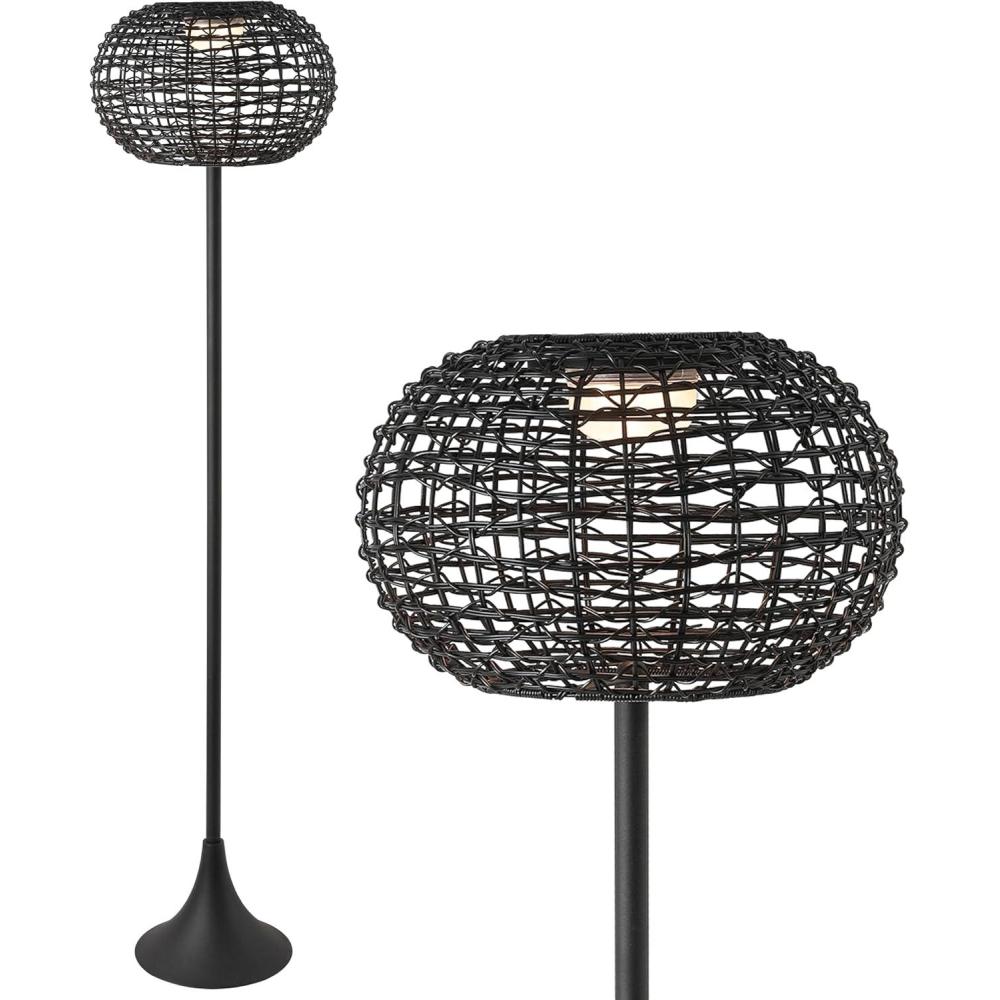 imageJONATHAN Y JYL2601A Jaemin 58quot Modern Coastal Faux Rattan Integrated IndoorOutdoor LED Solar Powered Floor Lamp Minimalist Contemporary Deck Patio Porch Living Room BlackBlack