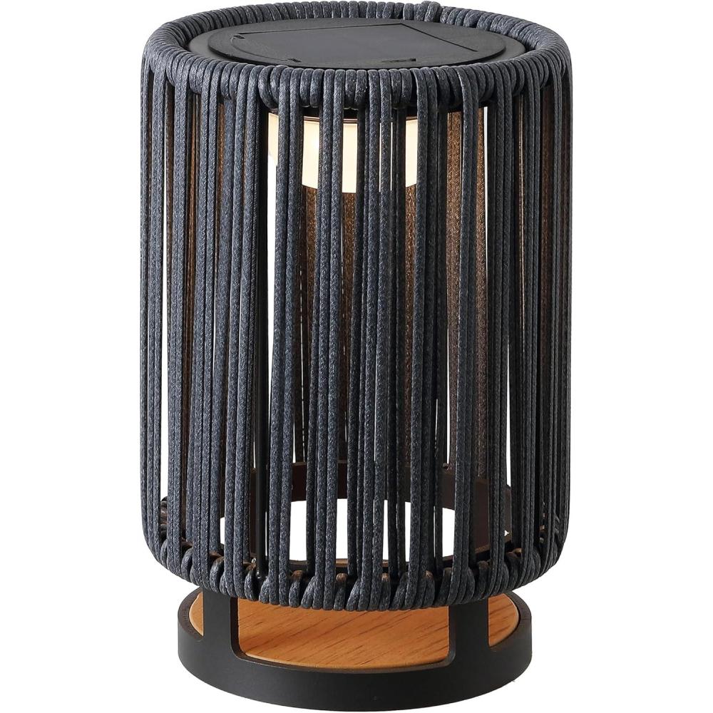 imageJONATHAN Y JYL2603B Sawara 2559quot Modern Minimalist Faux Rattan Integrated IndoorOutdoor LED Solar Powered Lantern Coastal Transitional Contemporary Patio Porch Backyard NaturalBlackGray